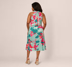 Plus Size Floral Chiffon Midi Halter Dress In Turquoise Multi 1