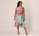 Plus Size Floral Chiffon Midi Halter Dress In Turquoise Multi 2