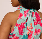 Plus Size Floral Chiffon Midi Halter Dress In Turquoise Multi 7