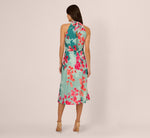 Floral Chiffon Midi Halter Dress In Turquoise Multi 5