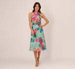 Floral Chiffon Midi Halter Dress In Turquoise Multi 2