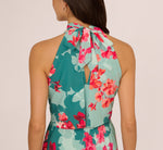 Floral Chiffon Midi Halter Dress In Turquoise Multi 4