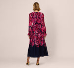 Floral Wrap Waist Ankle Dress In Navy Pink Multi 6