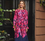 Floral Wrap Waist Ankle Dress In Navy Pink Multi 1
