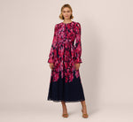 Floral Wrap Waist Ankle Dress In Navy Pink Multi 3