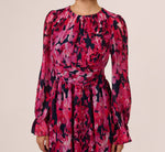 Floral Wrap Waist Ankle Dress In Navy Pink Multi 4
