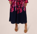 Floral Wrap Waist Ankle Dress In Navy Pink Multi 5