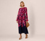 Floral Wrap Waist Ankle Dress In Navy Pink Multi 2