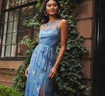 Sleeveless Illusion Embroidered Maxi Dress In French Blue Multi 1