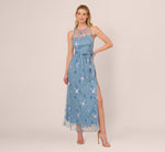 Sleeveless Illusion Embroidered Maxi Dress In French Blue Multi 3