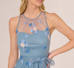 Sleeveless Illusion Embroidered Maxi Dress In French Blue Multi 4