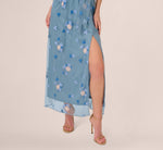 Sleeveless Illusion Embroidered Maxi Dress In French Blue Multi 5