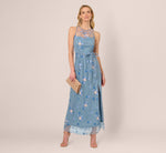 Sleeveless Illusion Embroidered Maxi Dress In French Blue Multi 2