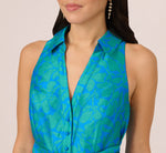 Sleeveless Printed Tie Front Short Dress In Blue Green 4