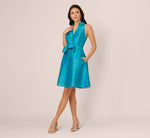 Sleeveless Printed Tie Front Short Dress In Blue Green 8