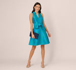 Sleeveless Printed Tie Front Short Dress In Blue Green 2