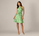Sleeveless Printed Tie Front Short Dress In Ivory Green 7