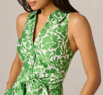 Sleeveless Printed Tie Front Short Dress In Ivory Green 4