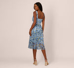 Sleeveless Square Neck Floral Embroidered Midi Dress In Blue Multi 5