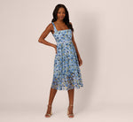 Sleeveless Square Neck Floral Embroidered Midi Dress In Blue Multi 2