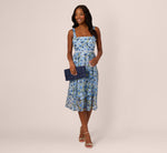 Sleeveless Square Neck Floral Embroidered Midi Dress In Blue Multi 1