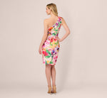 One Shoulder Rosette Floral Sheath Dress In Pink Multi 6