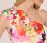 One Shoulder Rosette Floral Sheath Dress In Pink Multi 4