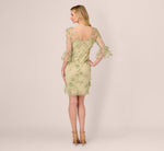 Bell Sleeve Floral Embroidered Illusion Sheath Dress In Sage Multi 5