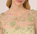 Bell Sleeve Floral Embroidered Illusion Sheath Dress In Sage Multi 3