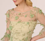 Bell Sleeve Floral Embroidered Illusion Sheath Dress In Sage Multi 4