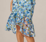 Floral Embroidered Flounce Halter Dress In Blue Multi 4