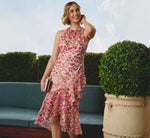 Floral Embroidered Flounce Halter Dress In Pink Multi 1