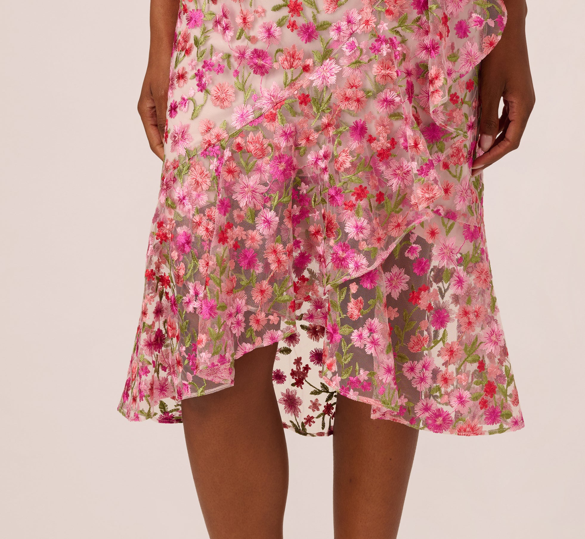 adrianna papell floral halter dress Floral Chiffon Blouson Ruffle Halter Gown In Green Multi