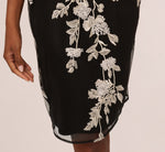 Sleeveless Illusion Floral Embroidery Sheath Dress In Black Ivory 4