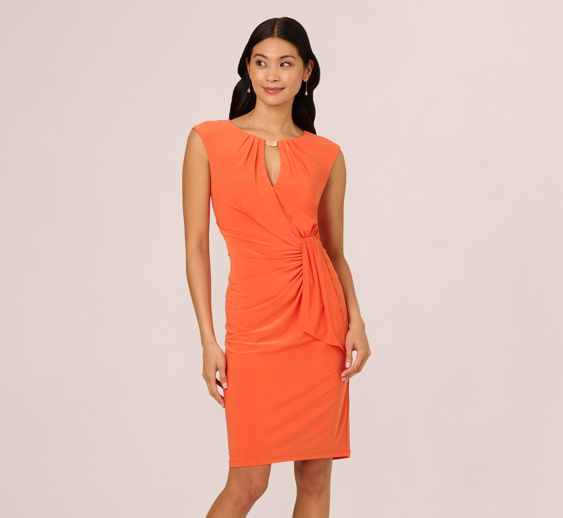 strapless open back dress Papaya Sleeveless Jersey Keyhole Draped Sheath Dress