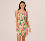 Sleeveless Floral Embroidery Short Sheath Dress In Pink Green Multi 3