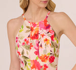 Floral Fit And Flare Halter Midi Dress In Champagne Multi 4