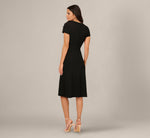 Asymmetrical Short Sleeve Crepe Midi Dress In Black 5