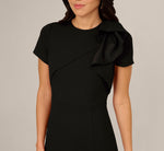 Asymmetrical Short Sleeve Crepe Midi Dress In Black 3