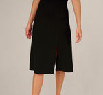 Asymmetrical Short Sleeve Crepe Midi Dress In Black 4