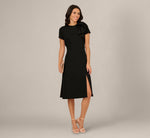 Asymmetrical Short Sleeve Crepe Midi Dress In Black 1