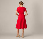 Asymmetrical Short Sleeve Crepe Midi Dress In Red 5