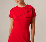 Asymmetrical Short Sleeve Crepe Midi Dress In Red 3