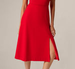 Asymmetrical Short Sleeve Crepe Midi Dress In Red 4