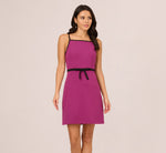 Sleeveless Contrast Tipped Short Crepe Dress In Plum Berry 2