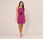 Sleeveless Contrast Tipped Short Crepe Dress In Plum Berry 7