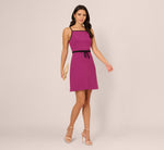 Sleeveless Contrast Tipped Short Crepe Dress In Plum Berry 1