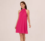 Chiffon Halter Trapeze Dress In Hot Pink 2