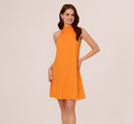 Chiffon Halter Trapeze Dress In Orange 2