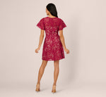 Short Sleeve Lace Illusion Short Dress In Light Wine 5